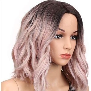 Ombré Pink Short Wavy Lace Wig